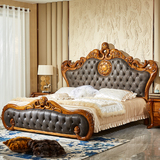 1905床欧式乌金木真皮双人床高端实木雕花大床主卧奢华卧室家具豪华婚床